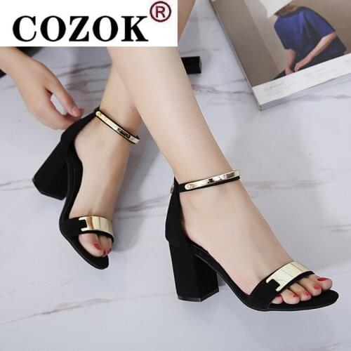COZOK Fashion Black Summer Sandals Open Toe Women Sandles Thick Heel Shoes Gladiator Shoes Sandales Femme 2020