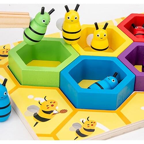 Children Clip Beehive Games Intelligence Color Cognition Toys Wooden Early Montessori Childhood Education Toy Clip Small Bee Toy