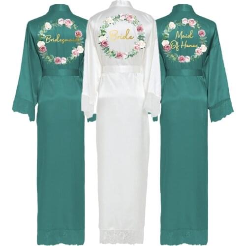 Satin Silk Long Robes House Robe for Women Bridesmaid Robes Robes for Girls Wedding Green Custom Long Sleepwear Gown