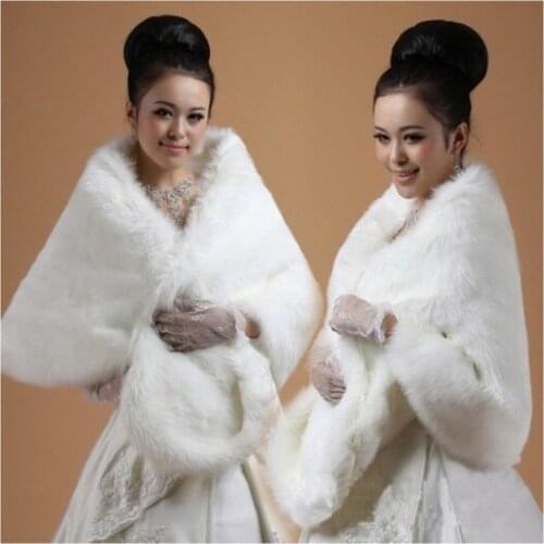 Elegance White Ivory Faux Fur Wrap Stole Shawl Cape Bridal Wedding Shrug Stole Warm Jacke