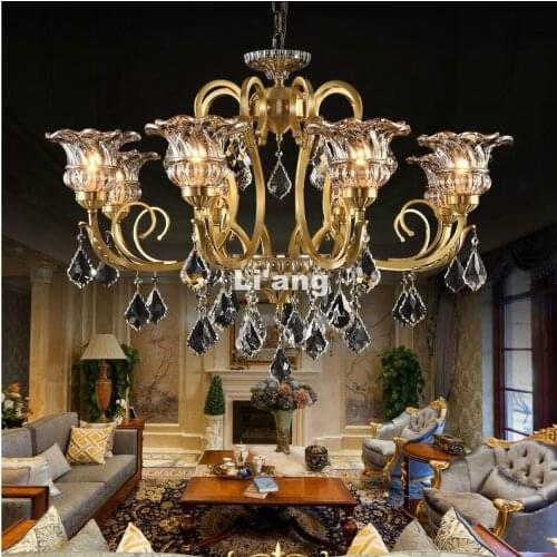 European Brass Antique Crystal Chandelier Lingting Luxurious Bronze K9Crystal Lamp Lustre Suspension Lighting 100% Guaranteed
