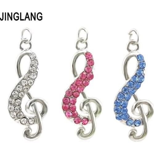 JINGLANG New Rhinestone Note Charms DIY Handmade Making Necklace Jewelry Pendant Material Accessories 30 pcs