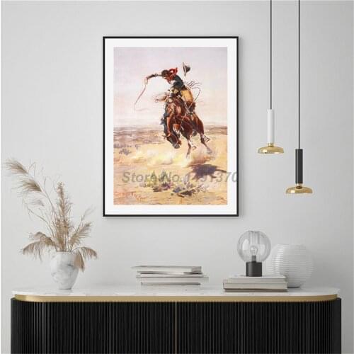 Cowboy With A Bad Hoss Wild West Horse Russell Poster Paintings On Canvas Modern Art Decorative Wall Pictures Home Decoration