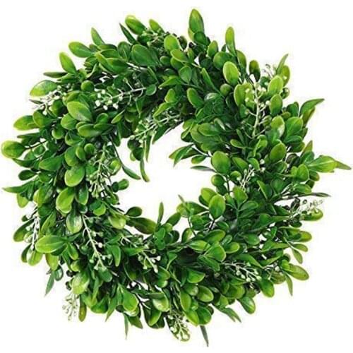 Round Wreath Artificial Wreath Green Leaves For Door Wall Window Decoration-Wedding Party Christmas Decor - 11 Inches