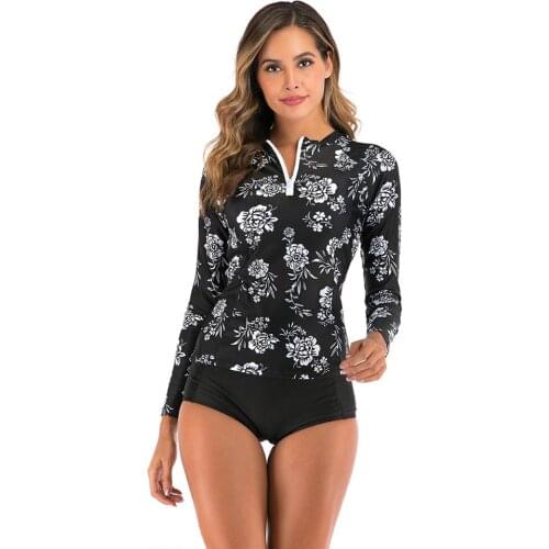 Summer surfing two piece swimming suits long sleeve printed zipper tankini set sunscreen bathing suit big XXL Bikini Beachwear
