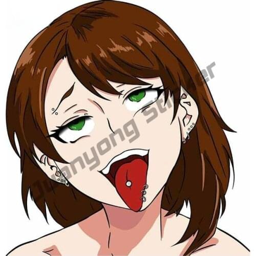 Cartoon Anime Graffiti Tongue Nail Ahegao Face Anime Car Sticker Bumper Windows Trunk Windshield Decal VAN Decoration PVC13x13cm