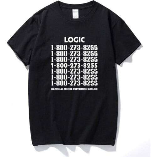 Logic 1-800-273-8255 Suicide Prevention Lifeline Mens T Shirt You Are Not Alone Top Fashion Cotton Short Sleeve T-Shirts