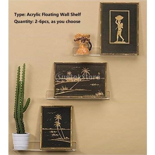 2-6 Piece Acrylic Floating Wall Shelf Invisible Display Photos Collectible