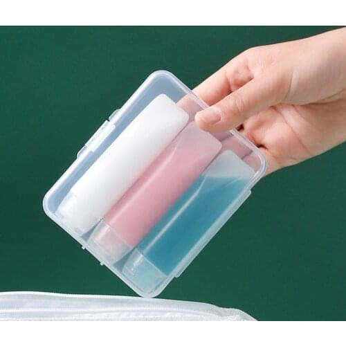3pcs Soft Tube Squeeze Travel Bottle Set Empty Jar For Cosmetics Facial Cleanser Shampoo Gel Portable With Storage Box Container