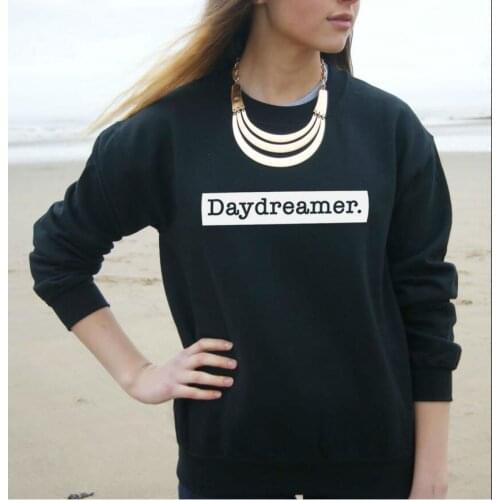 New Women Sweatshirt DAYDREAMER Letters Print Jumper Cotton Hoody For Lady Funny Hipster Black White HH204-8