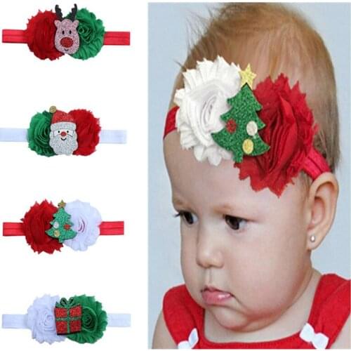 2021 New 4 Styles Children Christmas New Old Flower Stitching Cartoon Pattern Headband Baby Christmas Decoration Headband