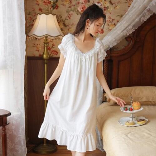 Wasteheart New Women Homewear Pink White Sexy Sleepwear Night Dress Lace Bow Cotton Nightwear Nightgown Sleepwear Luxury Female