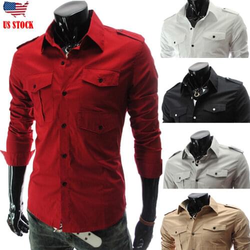 New Arrived 2019 mens work shirts Brand soft Long sleeve square collar regular Multi-Pocket men dress shirts white male tops