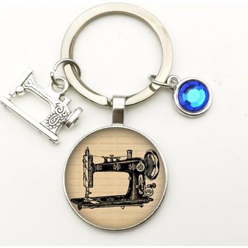 New Nine-color Artificial Crystal Sewing Machine Silhouette Art Keychain Cute Model Glass Dome Pendant Creative Key Chain Gift