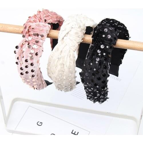 CN Winter Velvet Kont Sequin Hairband For Women Girl Head Makeup Headbands Elegant Bezel Hair Hoop Women Girl Hair Accessories