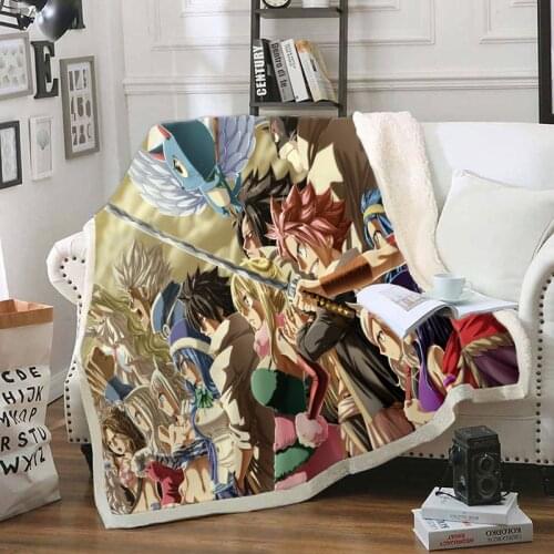 Fairy Tail Funny Character Blanket 3D Print Sherpa Blanket on Bed Home Textiles Dreamlike Style 03