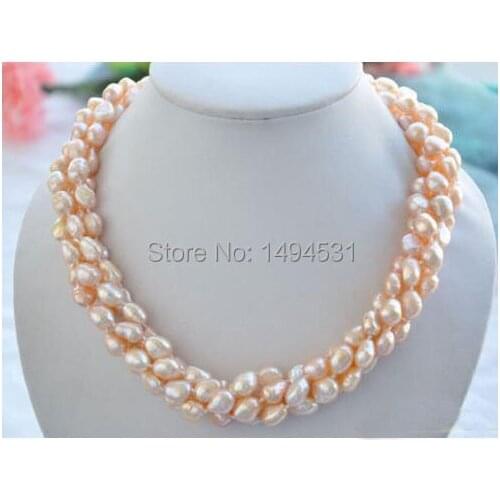 Wholesale Pearl Jewelry 4Rows 20 Inches 9-13mm Pink Baroque Freshwater Pearl Necklace Magnet Clasp - Handmade Jewelry - XZN28