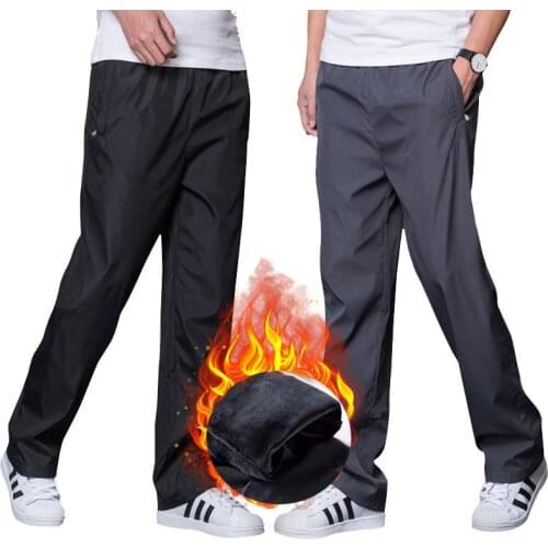 Autumn Mens Quick Drying Pants Elastic Waist Winter Men Breathable Polyester Sport Pants Mens Straight Warm Fleece Sweatpants
