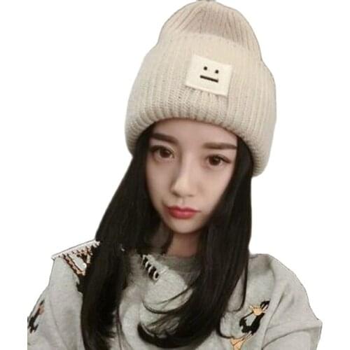 XEONGKVI Korean Square Smiling Face Knitted Caps Autumn Winter Brand Skullies Beanies Lovers Hats For Women And Men 4 Colors