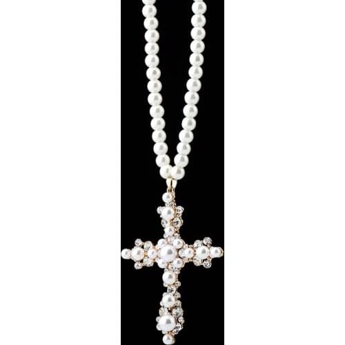 Necklace for women Jewelry Pendant White Pearl Necklace Cross necklace Personality Hip-hop Pendant Beaded necklace