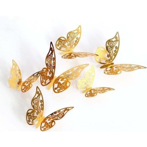 Popular 12pcs Gold Silver Butterfly Wall Sticker on the Party Home Decoration Butterflies for Decor Magnet Fridge Stickers