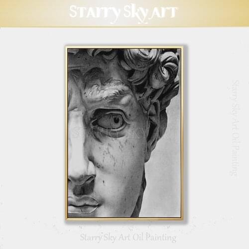 Hand-painted David Portrait Oil Painting Modern Black and White David Sculpture Figure Painting Grey Plaster Style Oil Painting