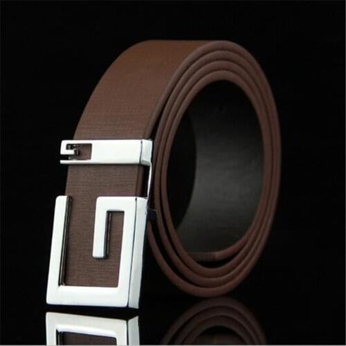 Unisex Belt for Jeans Fashion Women Men Solid Belt Female Faux Leather Smooth Buckle Waistband Leisure Belt Strap G-Shape Belt