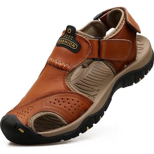 Men Summer Sandals Genuine Leather Casual Shoes Man Roman Style Beach Sandals Brand Men Summer Shoes Big Size 39-46