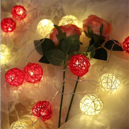 New White Red Rattan Ball LED String Light 5M 28Led Warm White Fairy Light Holiday Light For Party Christmas Wedding Decoration
