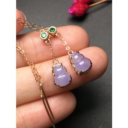 Fine Jewelry Collection Real 18K Yellow Gold AU750 100% Natural Purple Jadi Jade Gemstone Myanmer Origin Drop Earrings for Women