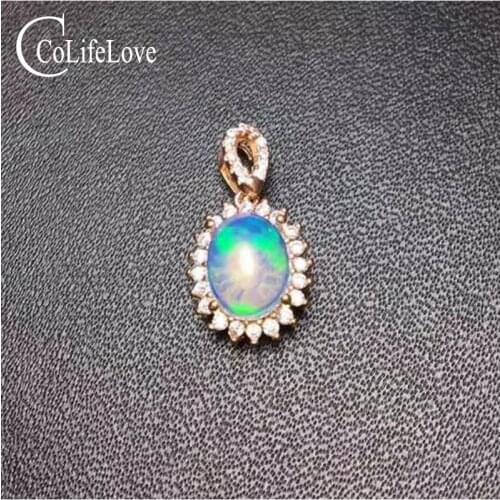 Classic Opal Pendant Birthday Gift for Woman 7 mm * 9 mm Natural Opal Silver Pendant for Party 925 Silver Opal Jewelry