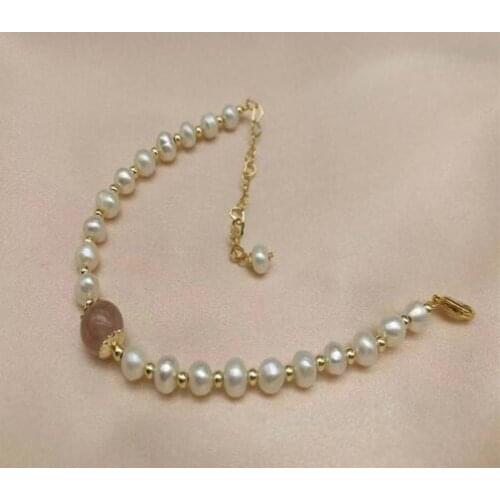 Jewelry Hand woven Lucky 100% Natural Strawberry crystal freshwater Pearl bracelet for women