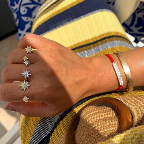 Cz star ring for women trendy simple classic jewelry 5A sparking cubic zirconia double starburst open rings