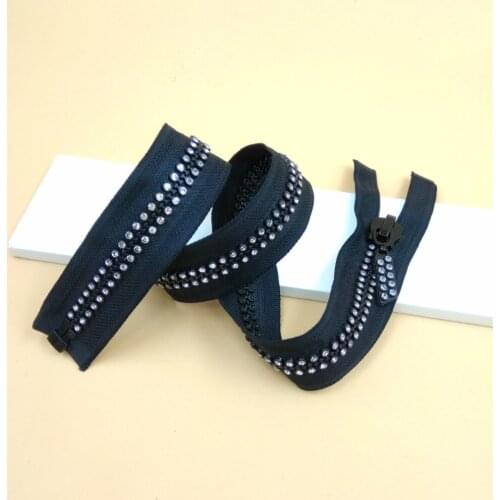 10# New Design Fashion Diamond Resin Zipper 60/70/80/100/120cm 2Pcs Sewing Coat Jacket Girl Clothing Accessories Accept Custom