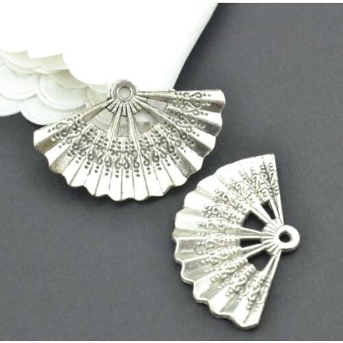 10Pcs Antique Silver color Zinc Alloy fan Charms Pendants Diy Jewelry Findings Accessories Wholesale 33*21mm J206