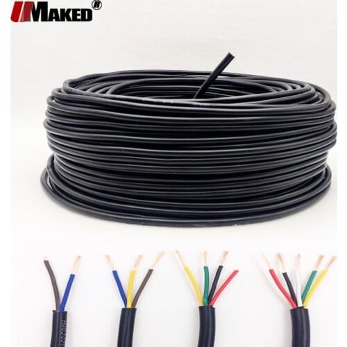 100m RVV Cable 22AWG 2Pin 3pin 4pin 5pin Signal Control Power extension wire Black PVC insulated Electrical wire copper cables