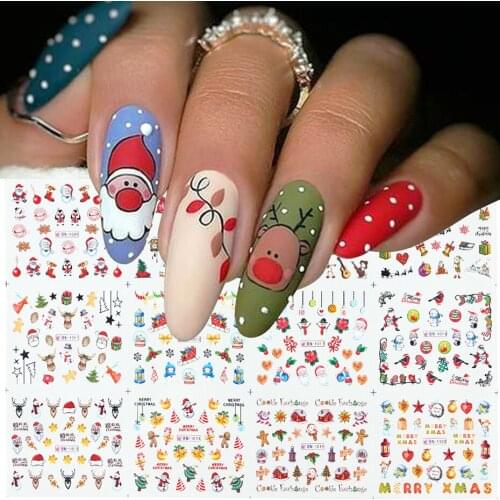12 Designs Cute Cartoon Stickers Nail Decoration Water Slider Press On Nails Christmas Art Decals Full Wrap Charms JIBN1009-1020