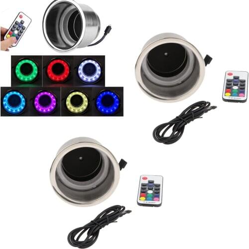 2x 14 LED Stainless Steel Cup Drink Holder 3W Marine Boat Car