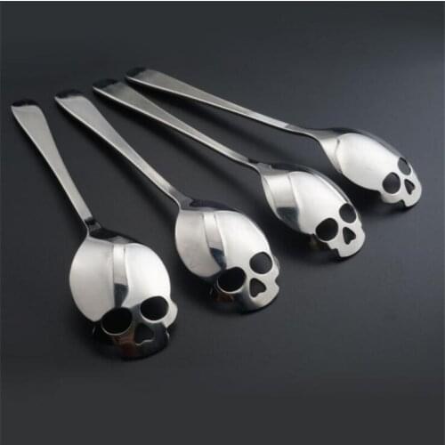 4pcs/lot Skull Spoon Coffee Teaspoon whipped coffee Steel Mixing Dessert Novelty Drink Tableware Kitchen Tools koffielepeltjes