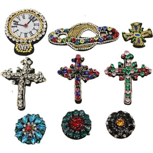 50pcs/lot Embroidery Patch for Clothing Decoration Crafts Diamond Cross Flower Planet Bead Watch Alarm Clock Sewing Accessories