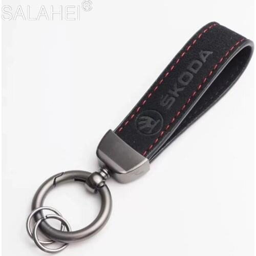 Car Keychain Suede Leather Key Ring Chain For Skoda Fabia Kamiq Karoq Kodiaq Octavia Rapid Scala Superb A 5 7 2 Auto Accessories