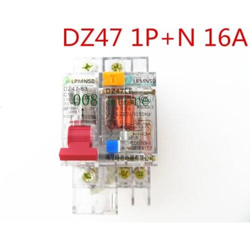 Free shipping DZ47 16A 1P+N Residual current Circuit breaker with over current and Leakage protection RCBO