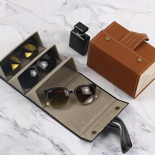 Glasses Case Cover PU Leather 4/5/6 Pair Sunglasses Holder Box Eyeglasses Solid Storage Box Magnet Switch PU Bag