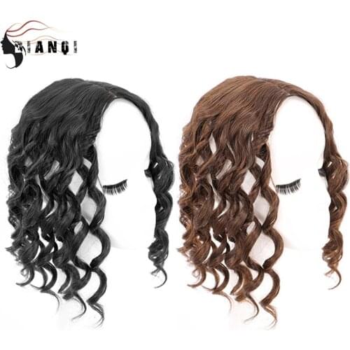 DIANQI Synthetic Natural Clips Hairpiece Top Hair Piece Women Natural Black Short Curly Hair Replacement Clip Closure