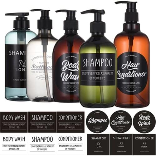 3Pcs/set Soap Dispenser Bottle Bathroom Shampoo Shower Conditioner Refillable Bottles with Labels 500ML/10.58zo