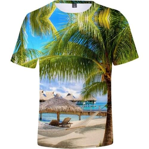 Kpop Beach Coconut Tree T Shirt Men / Women Tee Shirts Ocean Sky Beautiful Seaside Vie Oversized 3D Breathable Tops 2020