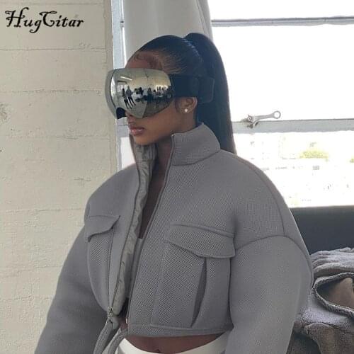 Hugcitar 2020 Long Sleeve Zip Up Turtleneck Pocket Baggy Jacket Autumn Winter Women Fashion Streetwear Casual Outfits