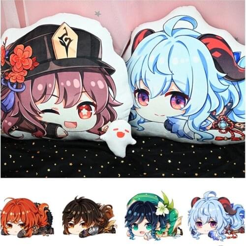 Game Genshin Impact Plush Pillow Doll Lumine Diluc Kawaii Cartoon Hu Tao Zhong Li Barbatos Cosplay Accessories