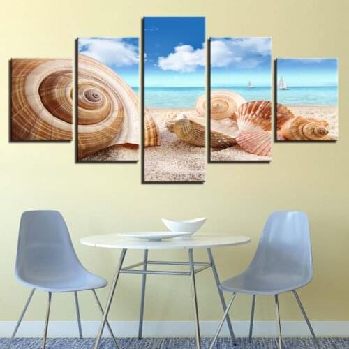 Conch by the sea 5 pcs Modern Home Wall Decor Canvas Picture Art HD Print Painting On Canvas for Living Room