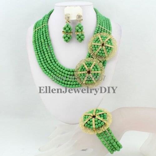 Beautiful Nigerian Wedding Beads Jewelry Set African Beads Jewelry Necklace Bracelet Earrings Sets TL1430